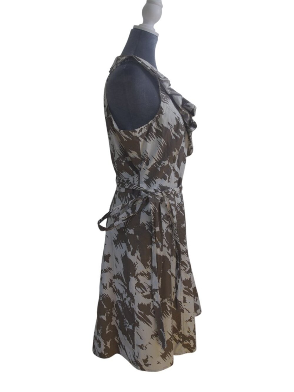 Ann Taylor Faux Wrap Fit & Flare Dress 14 Neutral Abstract Print Feminine EUC - Picture 5 of 15